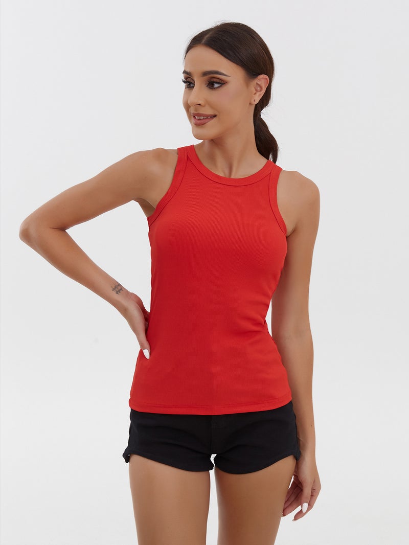 Fashionable Versatile Casual Ribbed Sports Top Base Layer Round Neck Camisole Breathable - Image 2